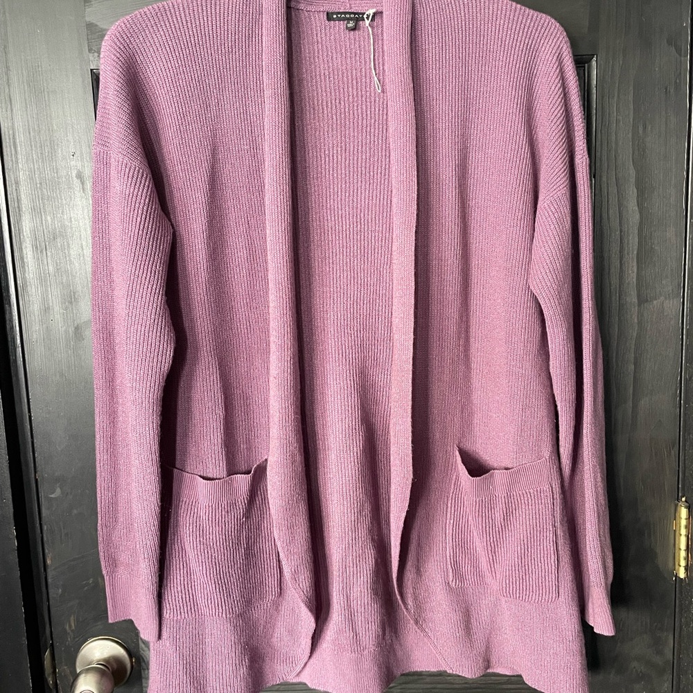 Lilac Open-Front Ribbed Cardigan Sweater
